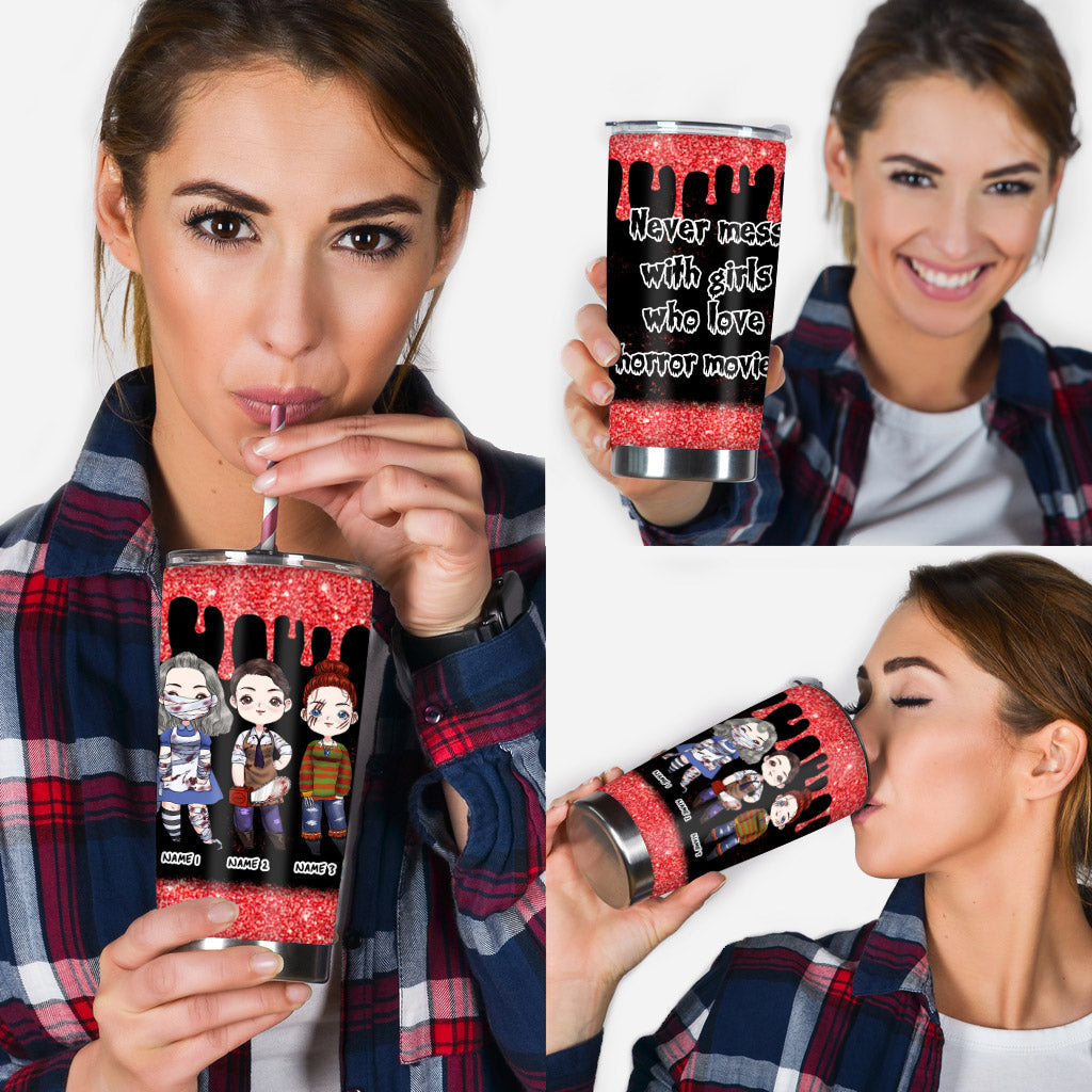Personalized Horror Movie Bestie Tumbler Custom Names Gift