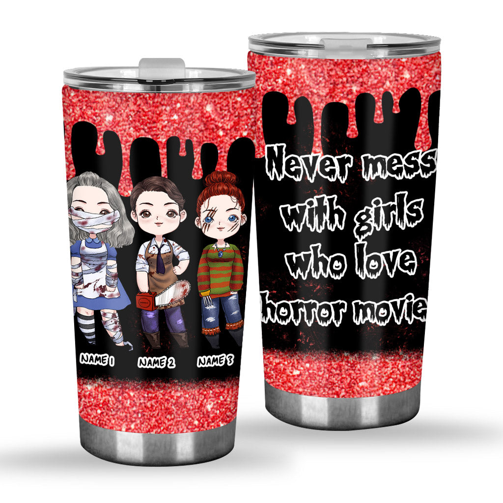 Personalized Horror Movie Bestie Tumbler Custom Names Gift