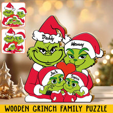 Load image into Gallery viewer, Personalized Grinch Family Shaped Wooden Puzzle Gift
