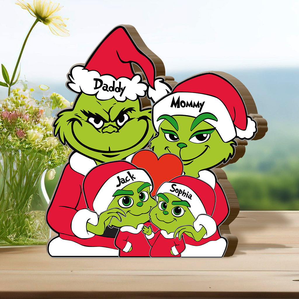 Personalized Grinch Family Shaped Wooden Puzzle Gift