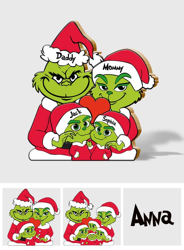 Personalized Grinch Family Shaped Wooden Puzzle Gift