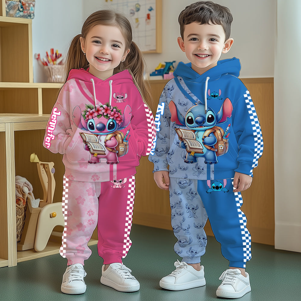 Personalized Kids Hoodie and Jogger Set with Stitch Design