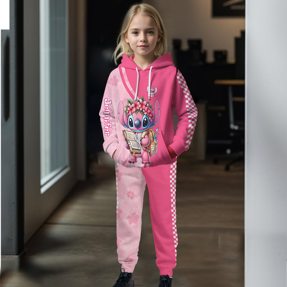 Personalized Kids Hoodie and Jogger Set with Stitch Design