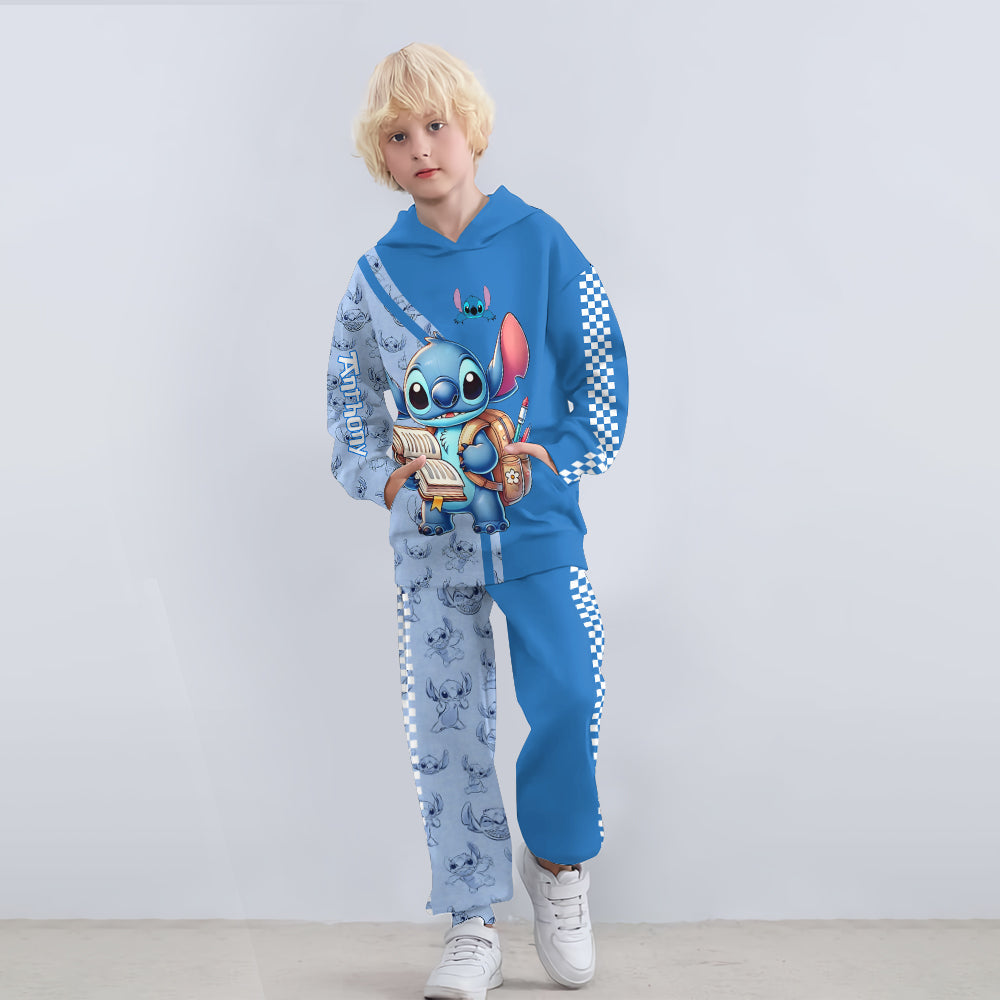 Personalized Kids Hoodie and Jogger Set with Stitch Design