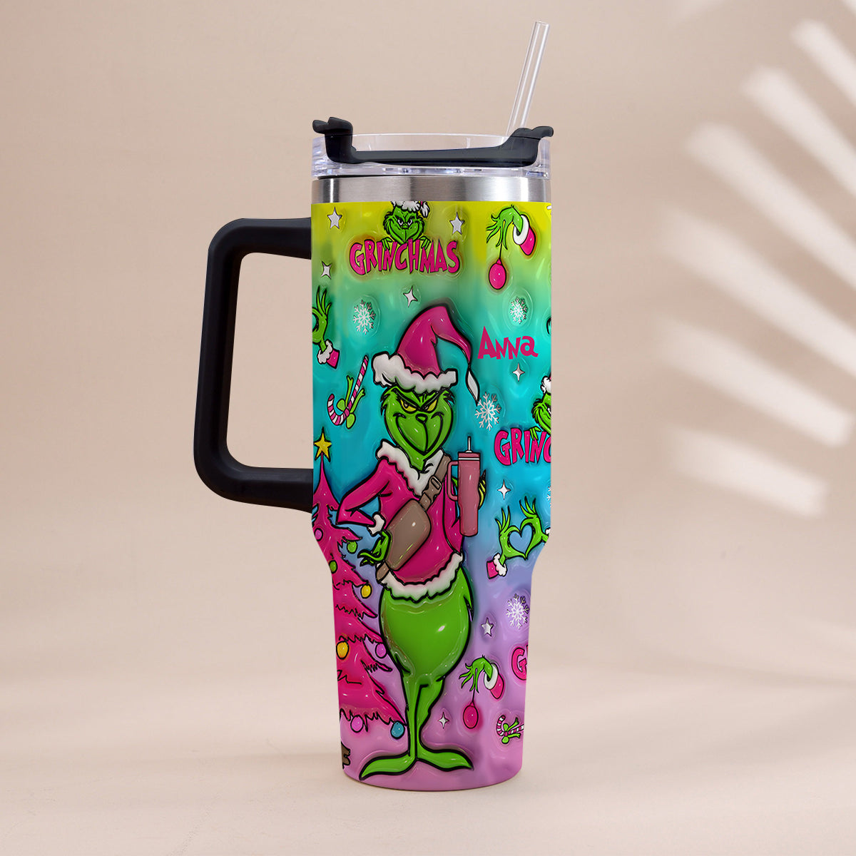 Personalized Grinch Christmas Tumbler With Handle Gift for Mom