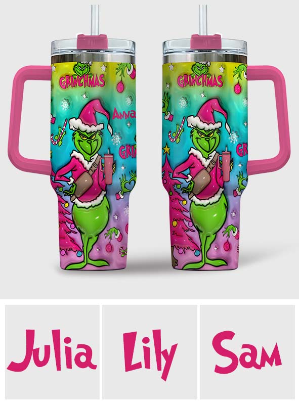 Personalized Grinch Christmas Tumbler With Handle Gift for Mom