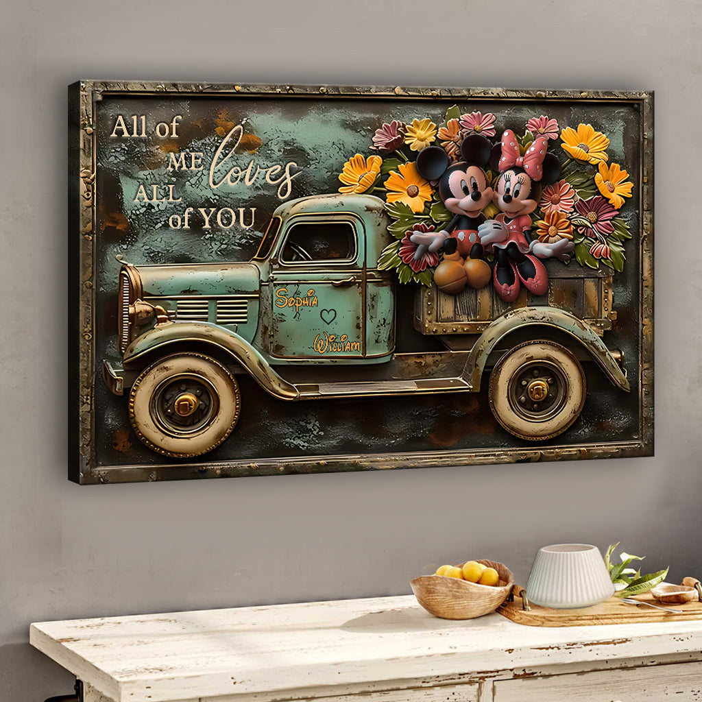 Personalized Mickey Mouse Canvas Print Custom Name Gift for Couples