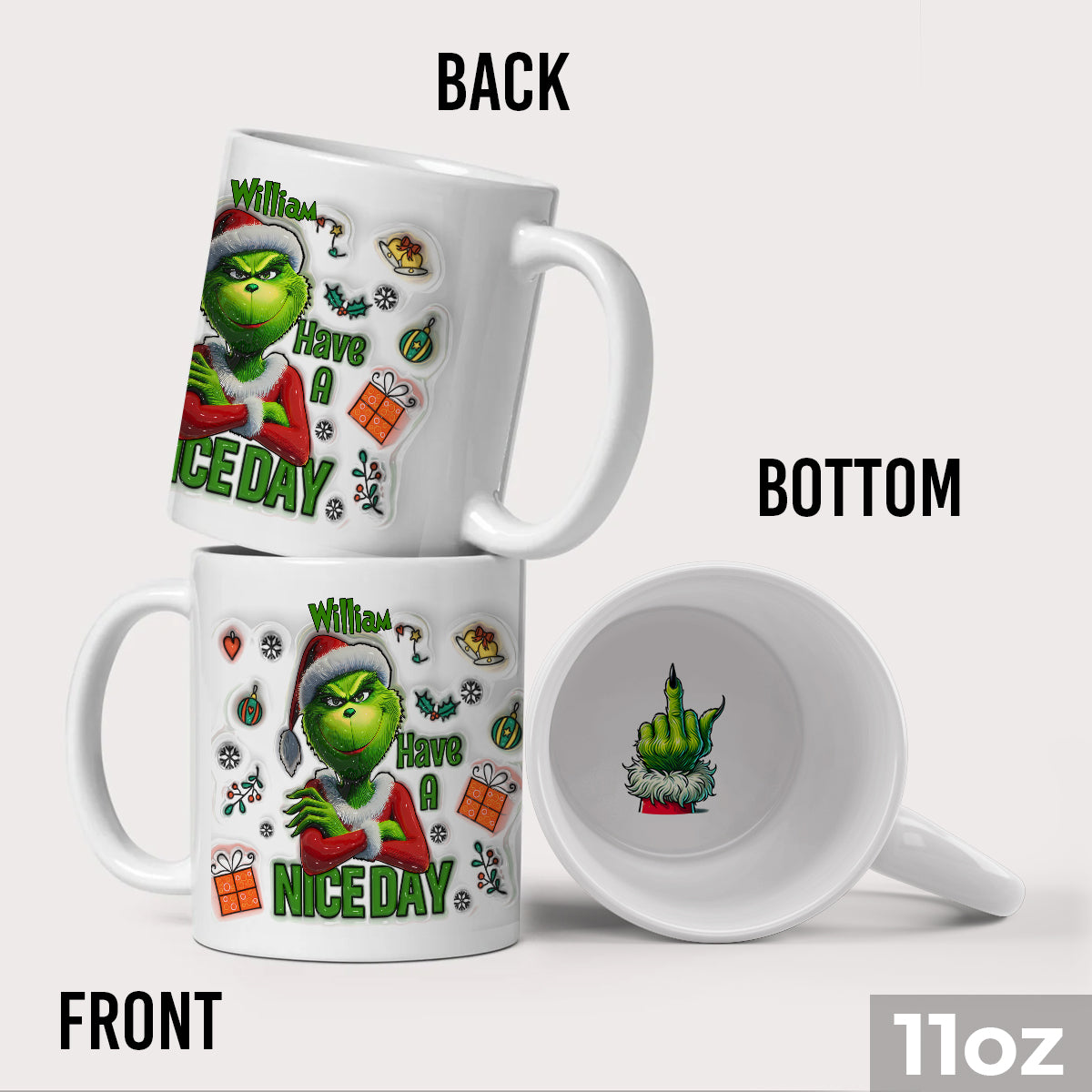 Personalized Christmas Hidden Message Mug with Grinch Design