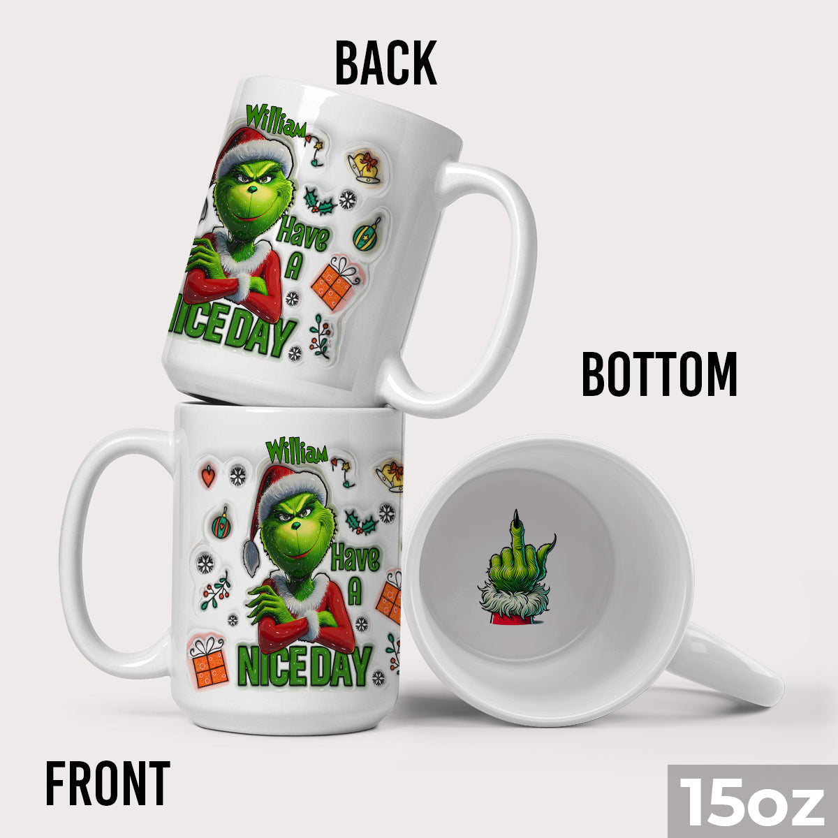 Personalized Christmas Hidden Message Mug with Grinch Design