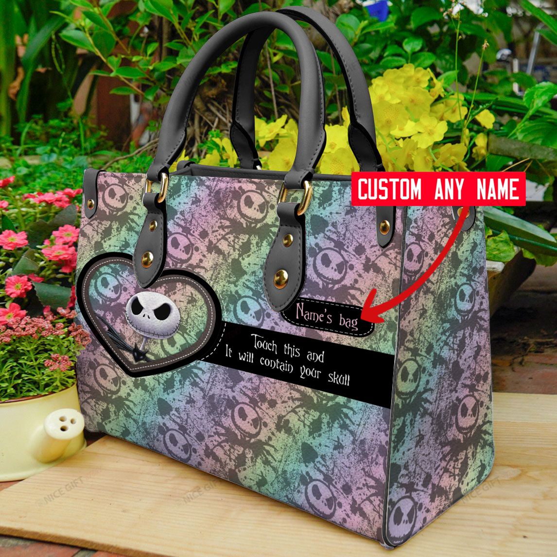 Personalized Leather Handbag Custom Name Gothic Style Gift for Her