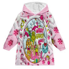 Load image into Gallery viewer, Personalized Merry Grinchmas Blanket Hoodie for Kids - Custom Name Christmas Gift
