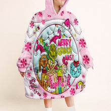 Load image into Gallery viewer, Personalized Merry Grinchmas Blanket Hoodie for Kids - Custom Name Christmas Gift
