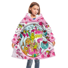 Load image into Gallery viewer, Personalized Merry Grinchmas Blanket Hoodie for Kids - Custom Name Christmas Gift
