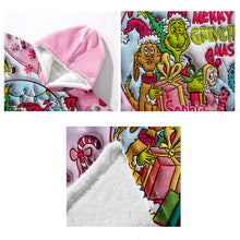 Load image into Gallery viewer, Personalized Merry Grinchmas Blanket Hoodie for Kids - Custom Name Christmas Gift
