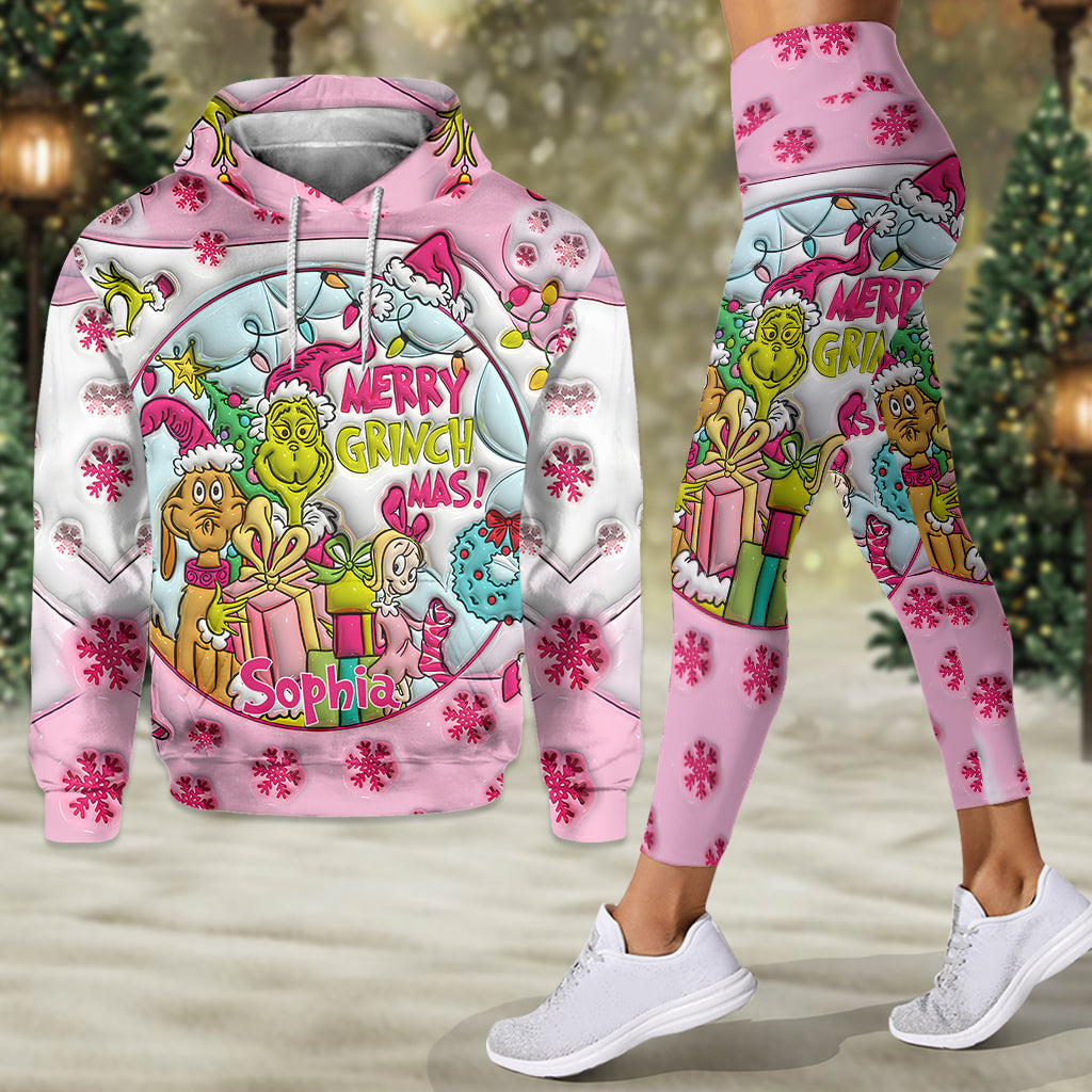 Personalized Pink Christmas Hoodie and Leggings Set Gift for Kids