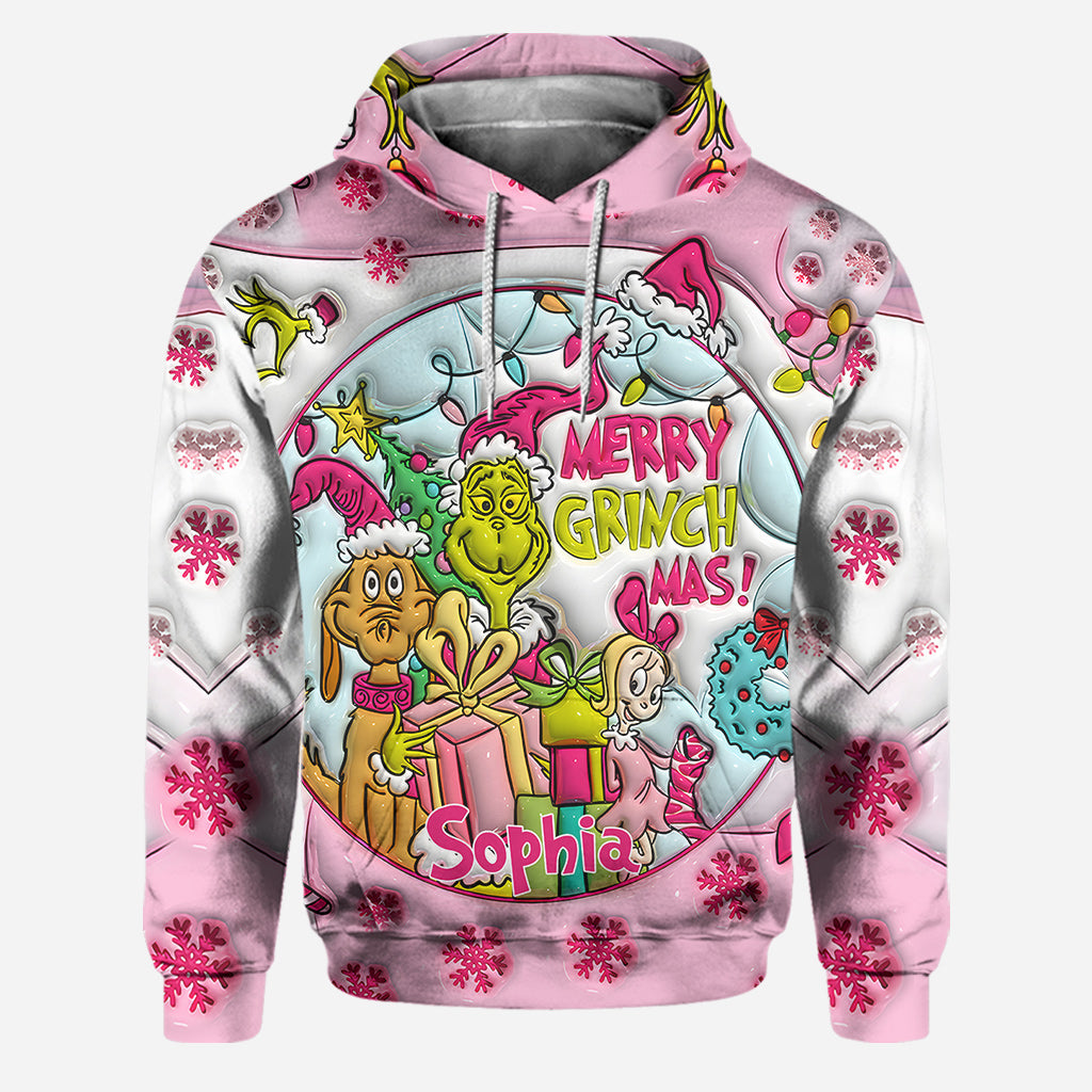 Personalized Pink Christmas Hoodie and Leggings Set Gift for Kids