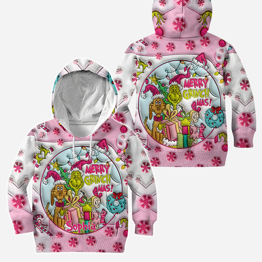 Personalized Pink Christmas Hoodie and Leggings Set Gift for Kids