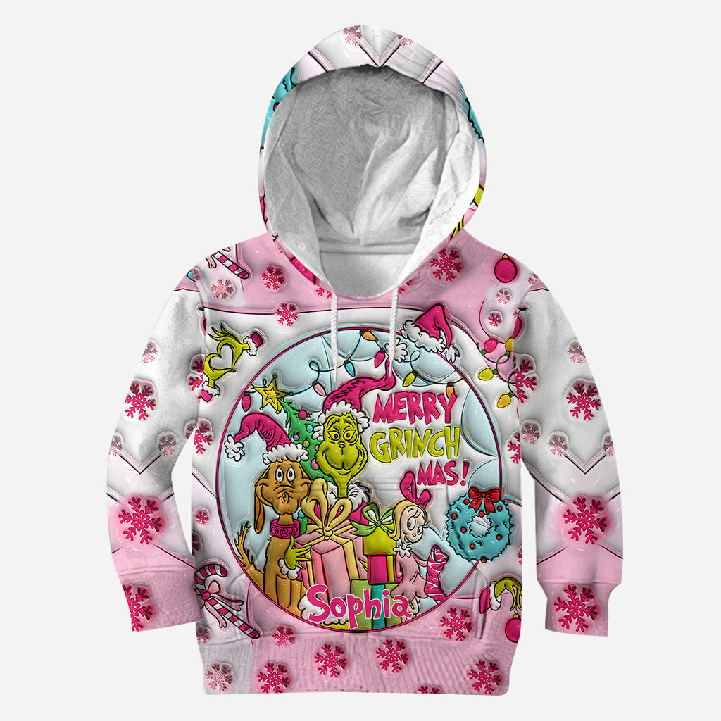 Personalized Pink Christmas Hoodie and Leggings Set Gift for Kids