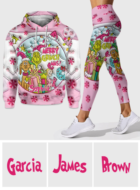 Personalized Pink Christmas Hoodie and Leggings Set Gift for Kids