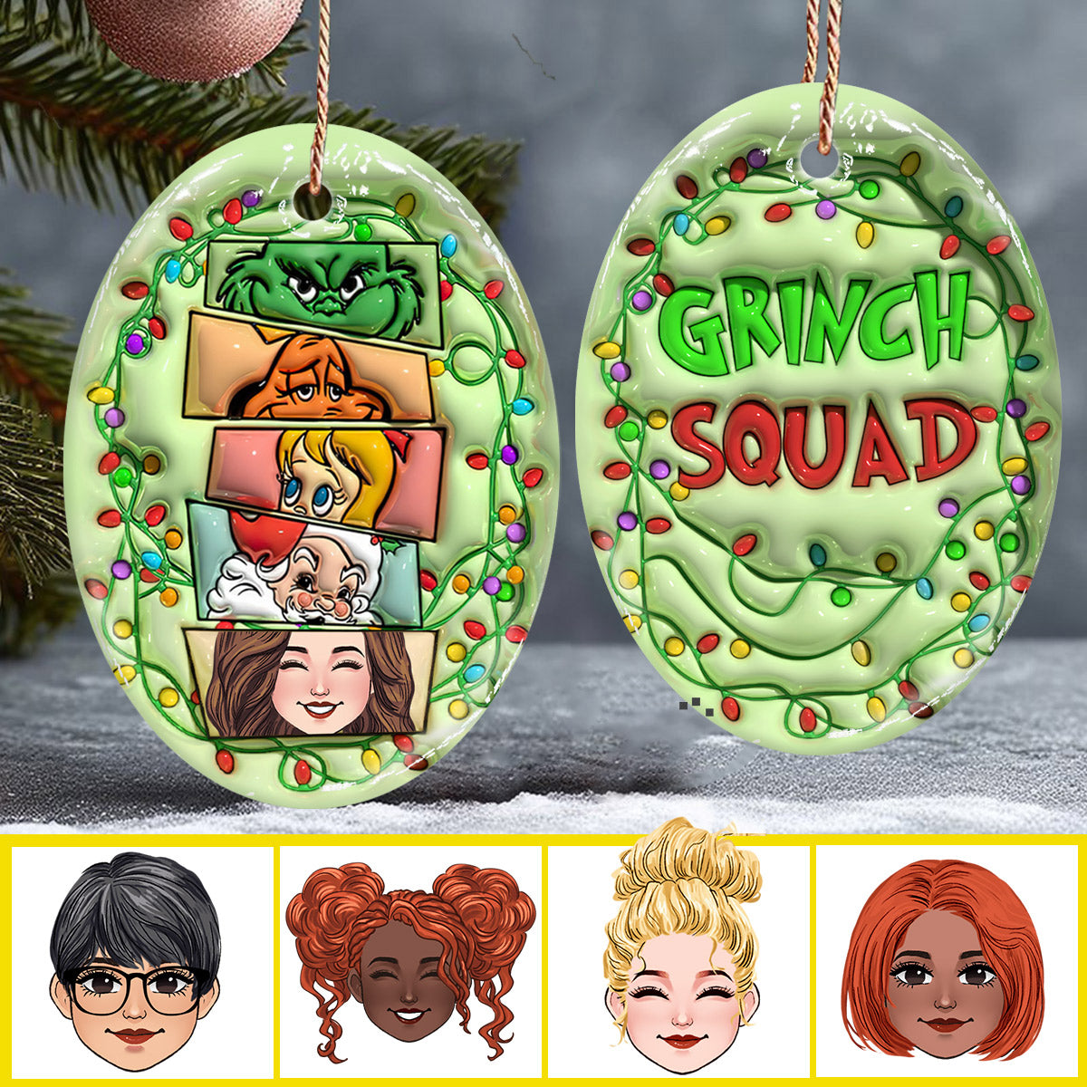 Personalized Grinch Squad Ceramic Ornament Holiday Gift