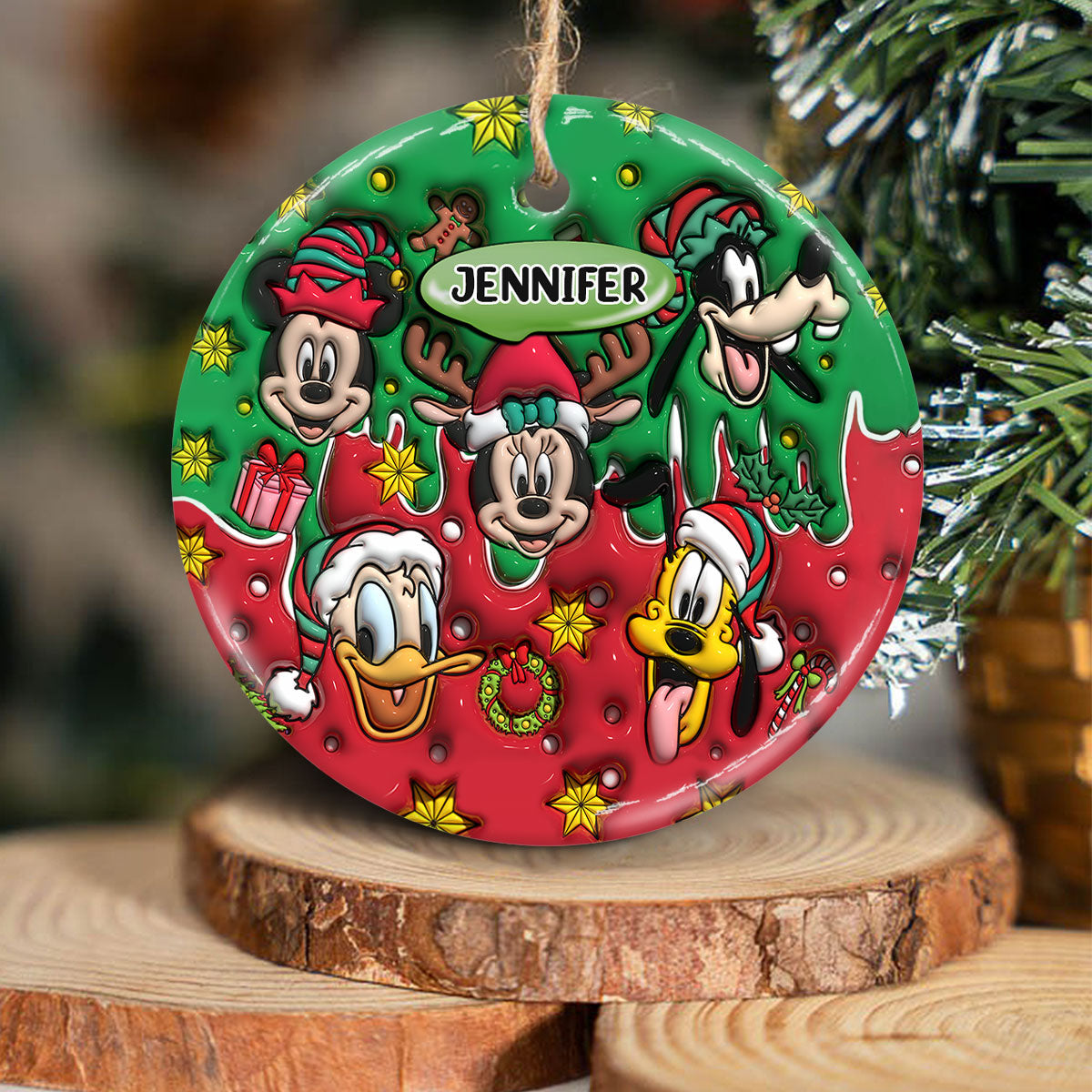 Personalized Ceramic Circle Ornament Christmas Gift for Kids