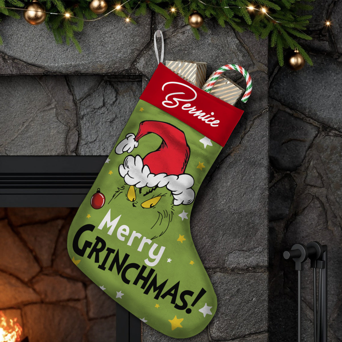 Personalized Grinch Christmas Stocking Custom Name Holiday Decor