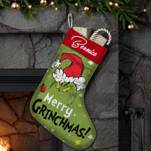 Load image into Gallery viewer, Personalized Grinch Christmas Stocking Custom Name Holiday Decor
