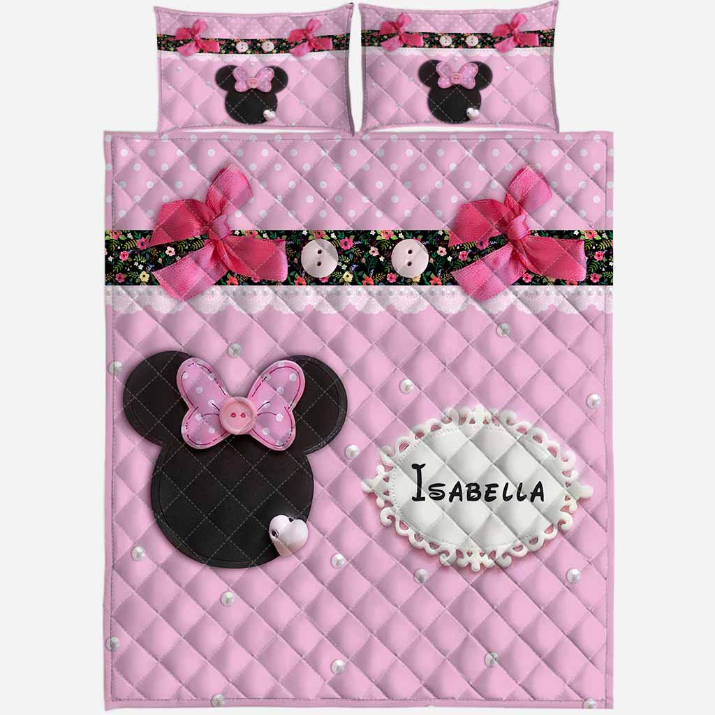 Personalized Pink Minnie Mouse Quilt Set with Pillow Covers for Kids