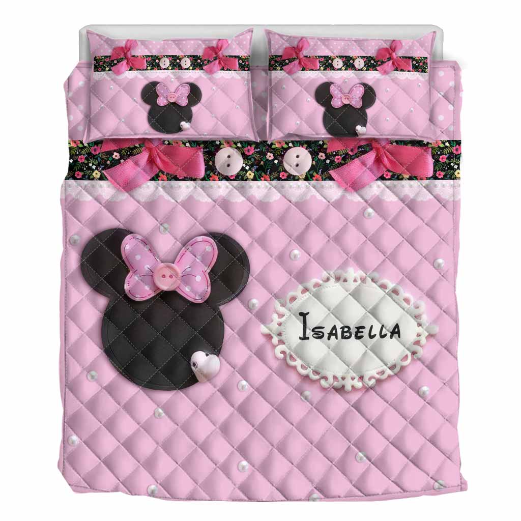 Personalized Pink Minnie Mouse Quilt Set with Pillow Covers for Kids