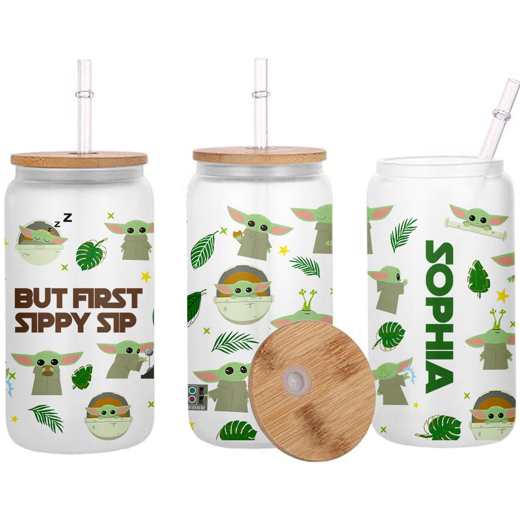 Personalized Can Glass with Straw Funny But First Sippy Sip Gift for Baby Shower