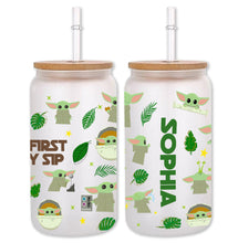 Load image into Gallery viewer, Personalized Can Glass with Straw Funny But First Sippy Sip Gift for Baby Shower
