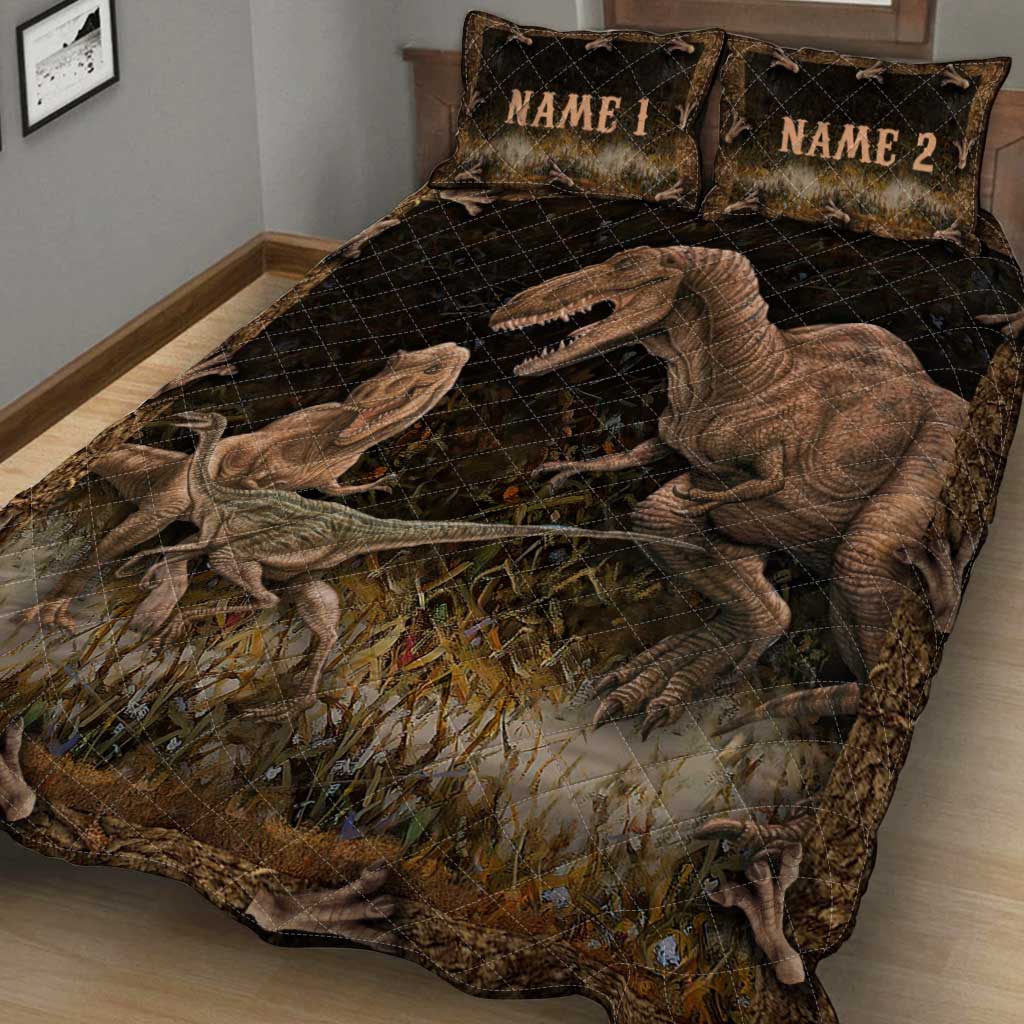Personalized Dinosaur Quilt Set Custom Names Kids Room Decor