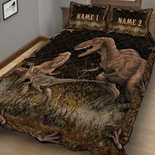 Load image into Gallery viewer, Personalized Dinosaur Quilt Set Custom Names Kids Room Decor
