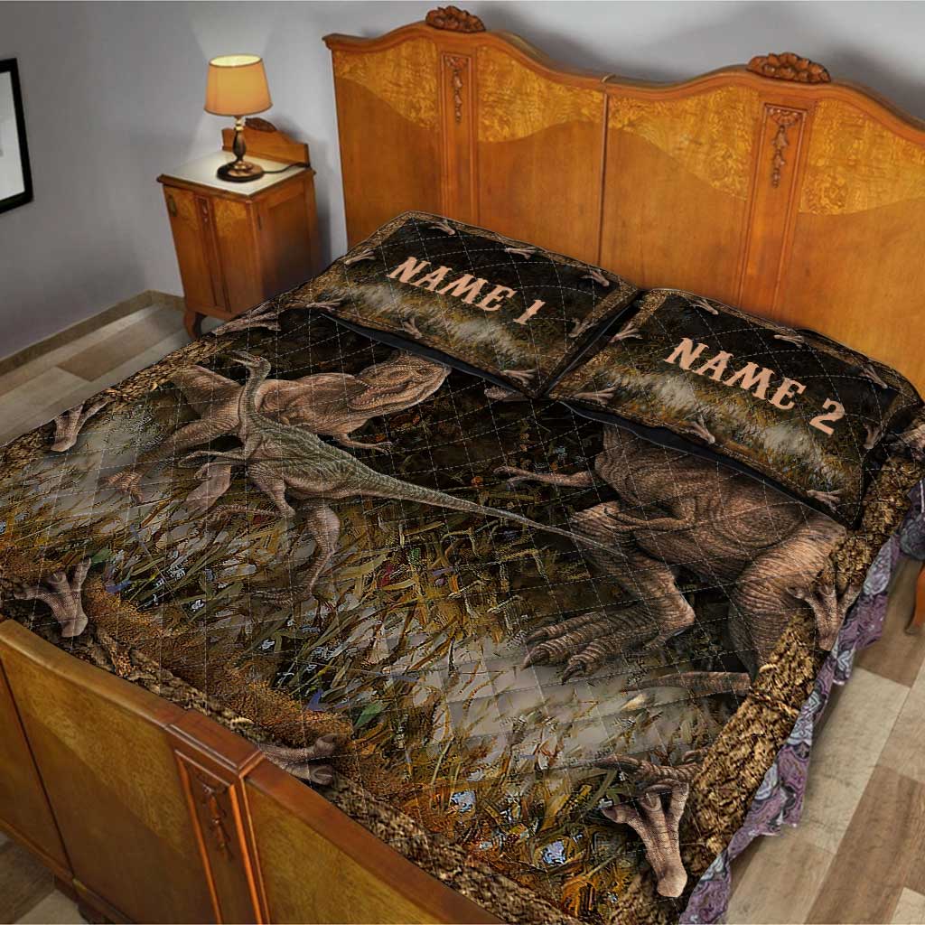 Personalized Dinosaur Quilt Set Custom Names Kids Room Decor