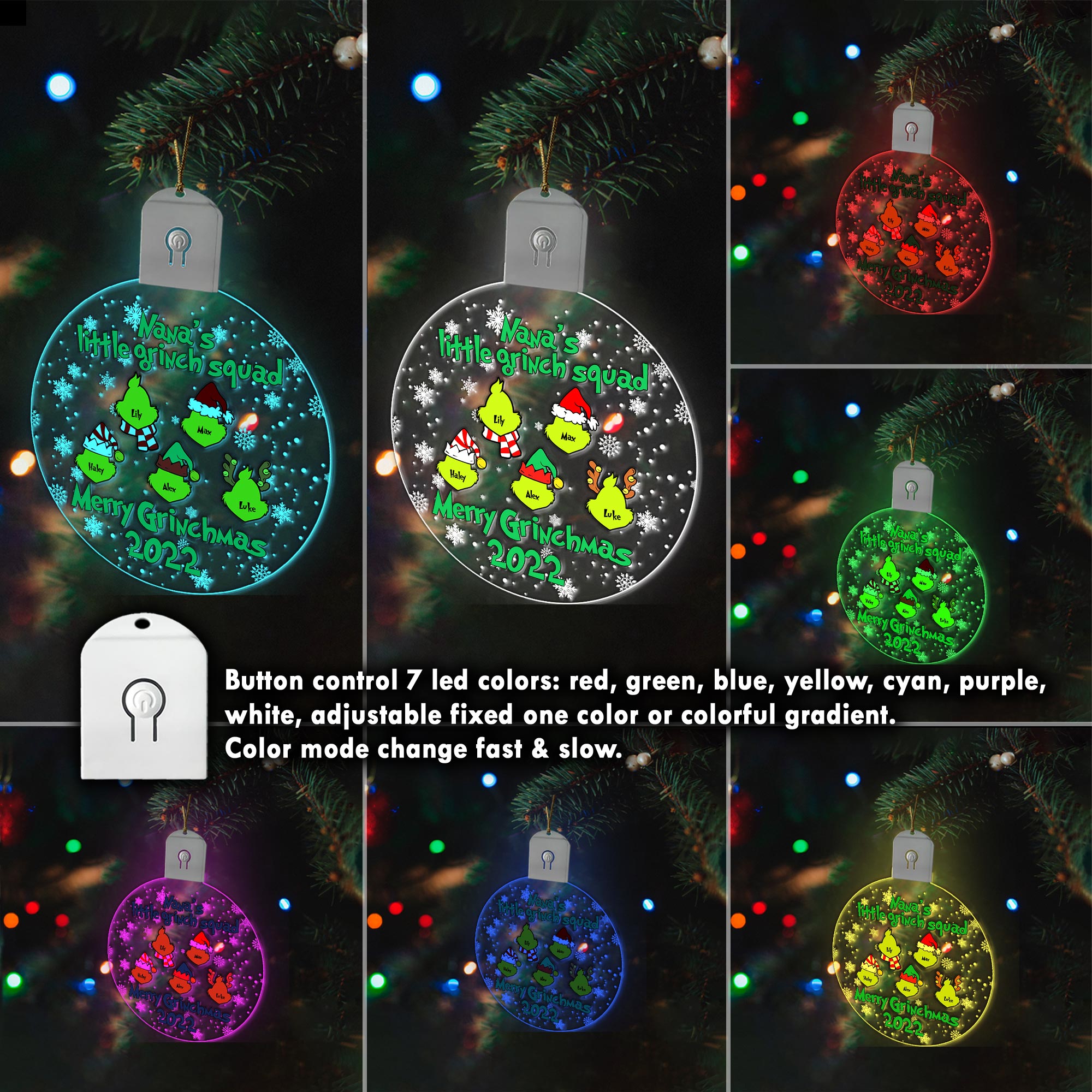 Personalized Round LED Acrylic Ornament for Grandma | Christmas Gift