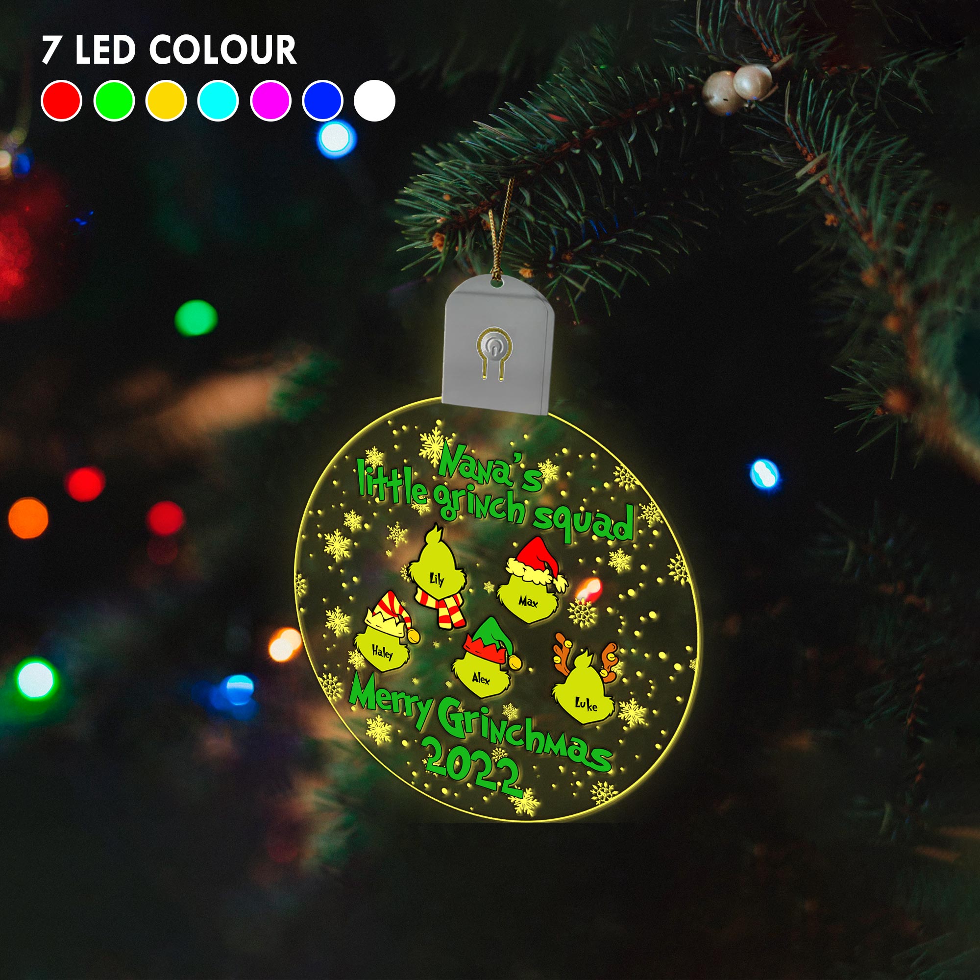 Personalized Round LED Acrylic Ornament for Grandma | Christmas Gift