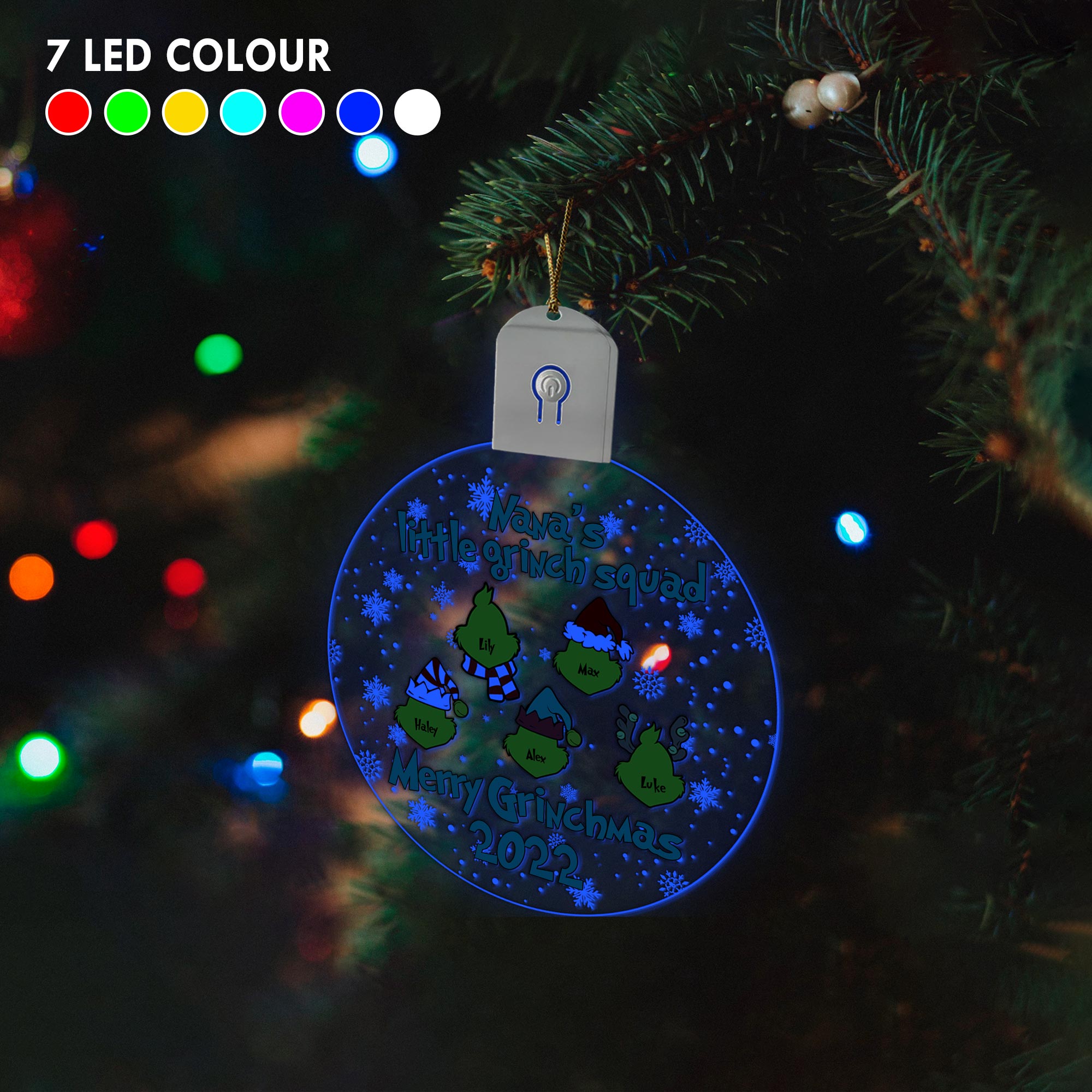 Personalized Round LED Acrylic Ornament for Grandma | Christmas Gift