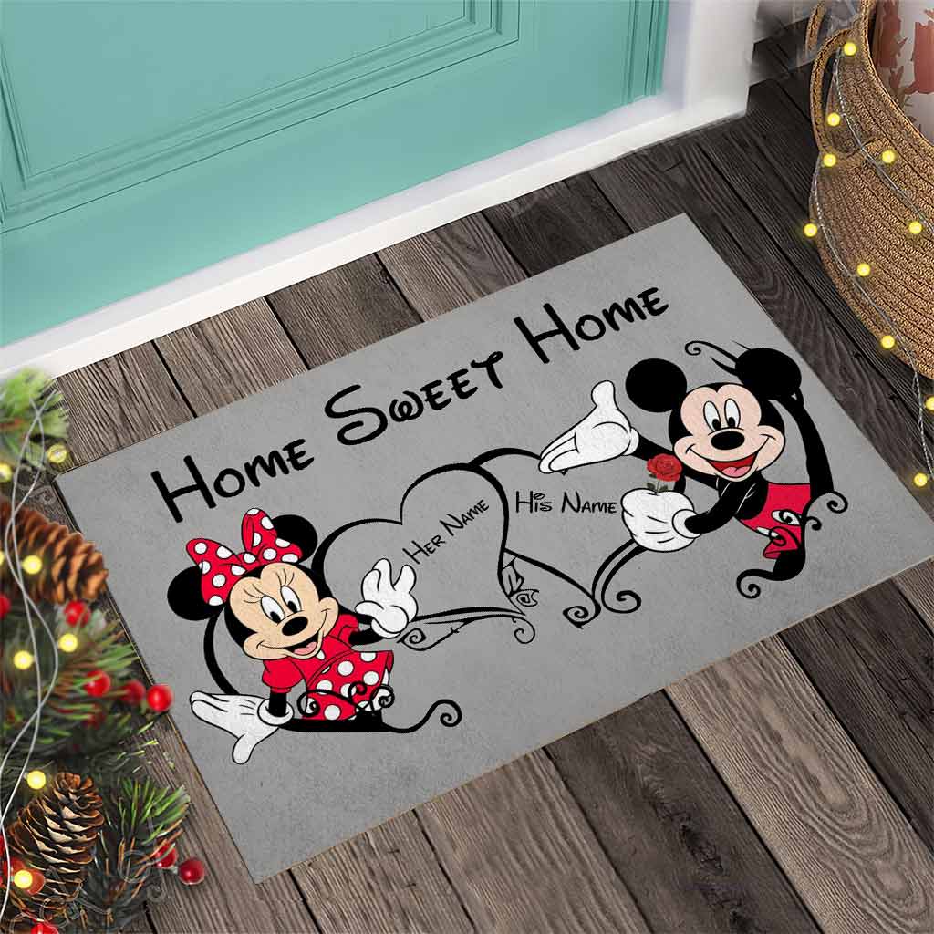 Personalized Mickey and Minnie Mouse Doormat Custom Names Home Sweet Home Gift for Couples