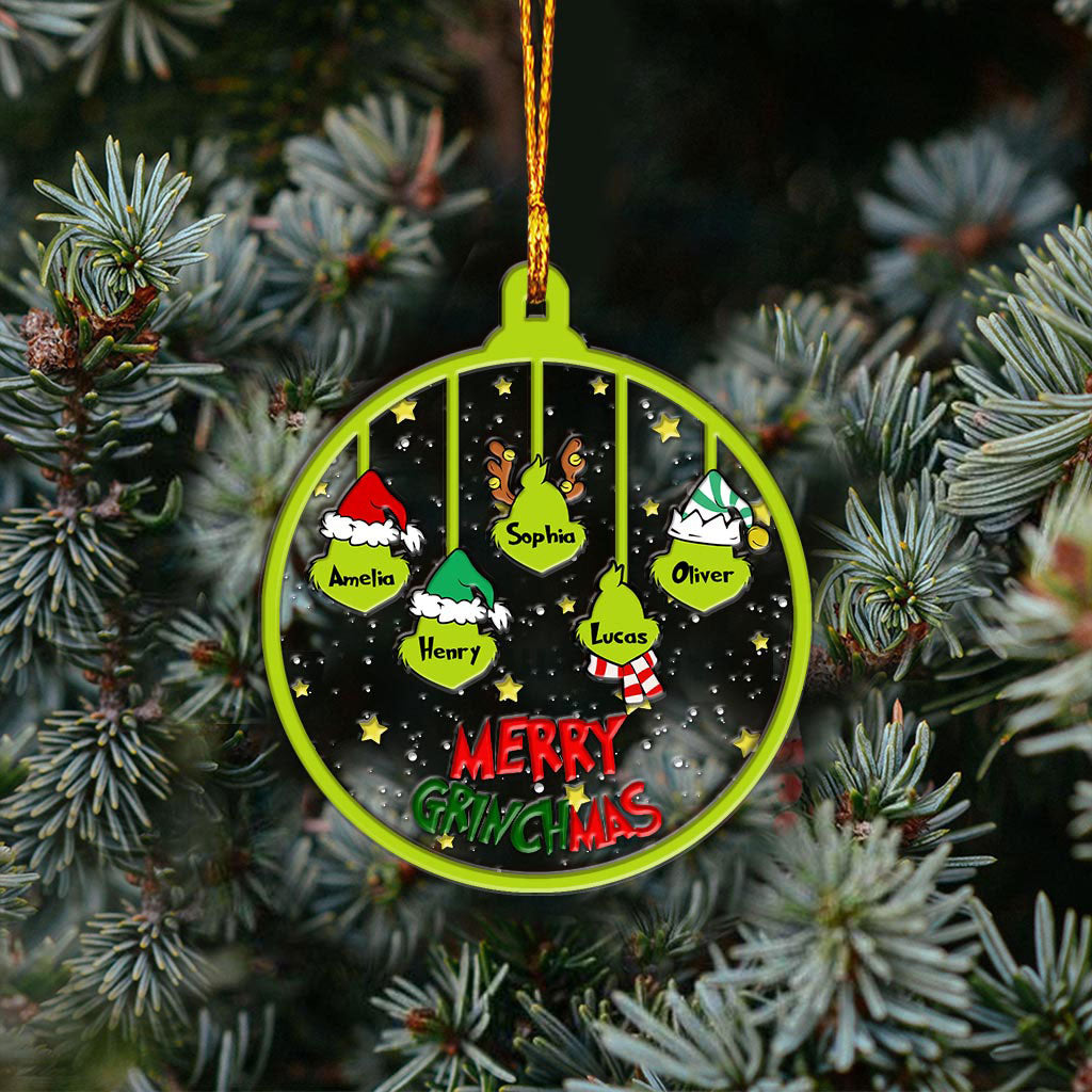 Personalized Merry Grinchmas Christmas Ornament Custom Names Gift
