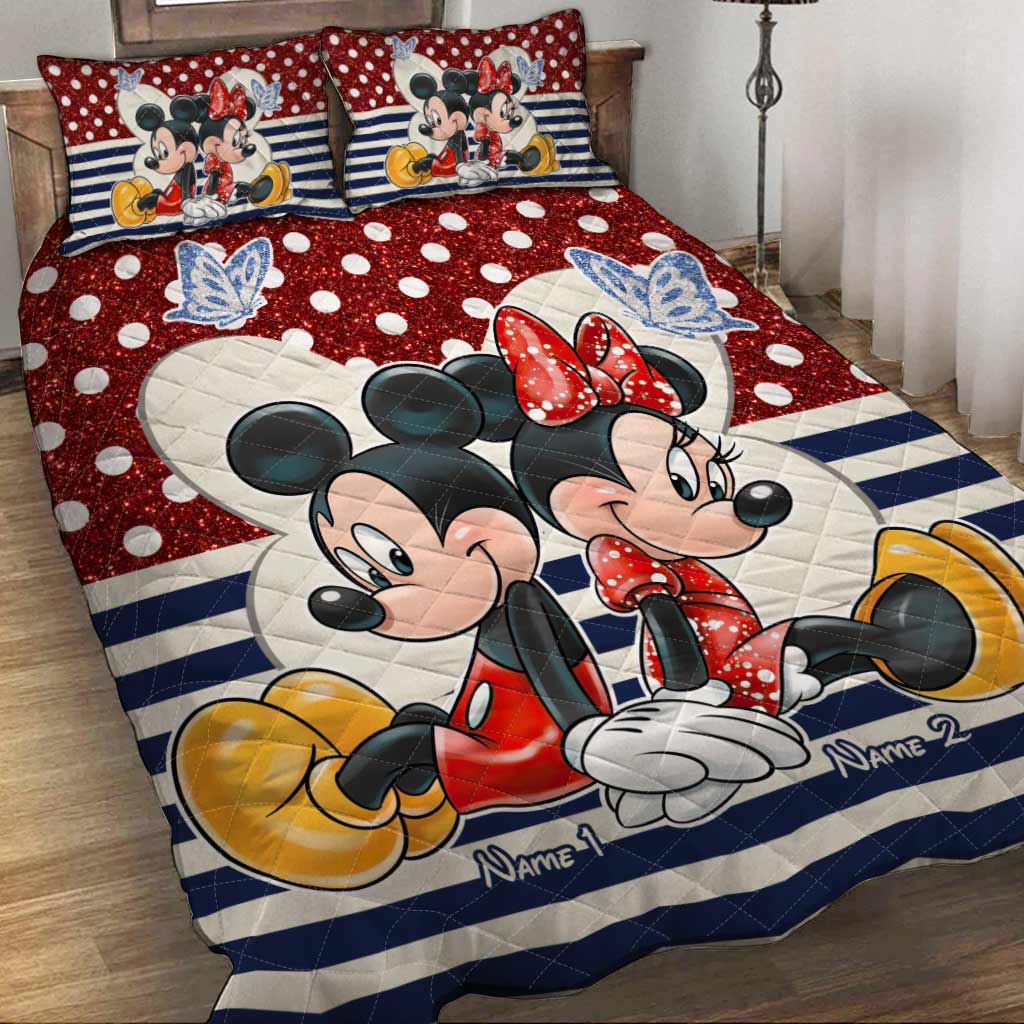 Personalized Couple Quilt Set with Mickey & Minnie Cartoon Design