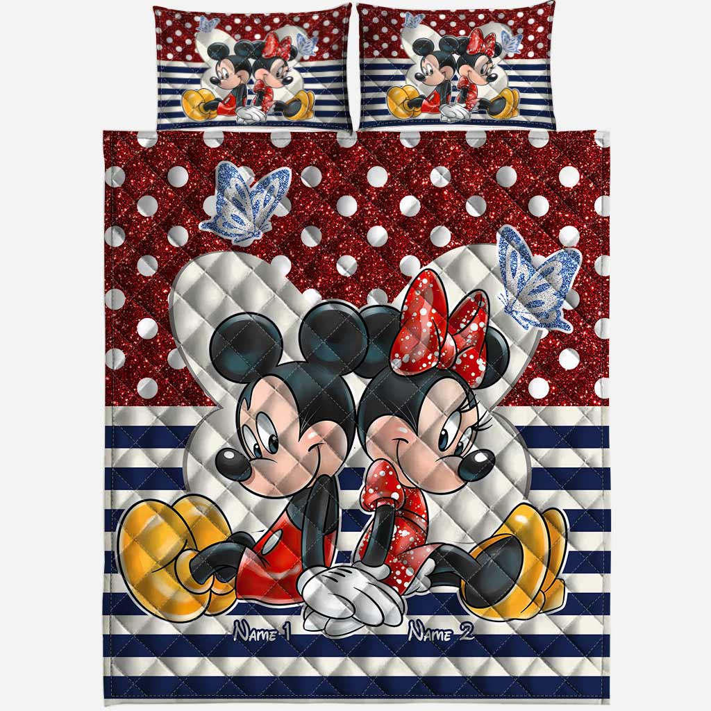 Personalized Couple Quilt Set with Mickey & Minnie Cartoon Design