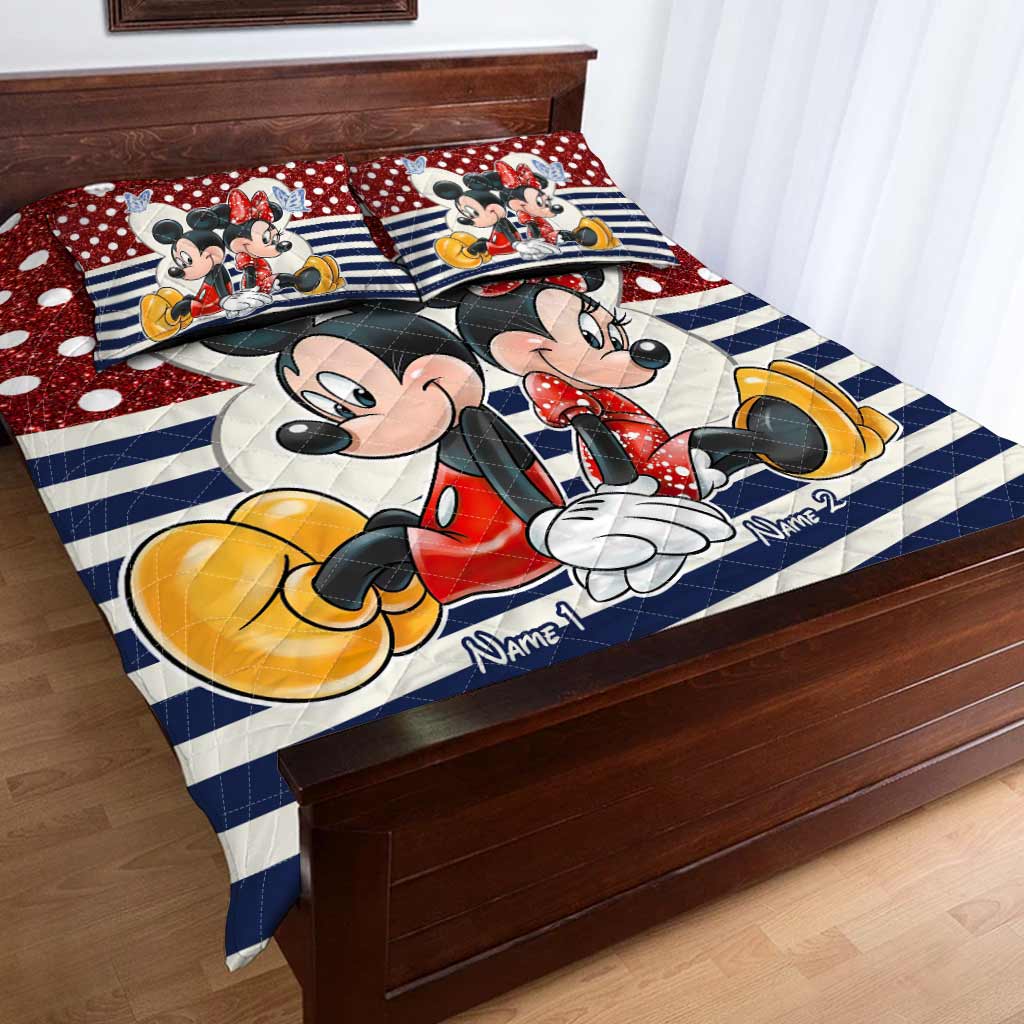 Personalized Couple Quilt Set with Mickey & Minnie Cartoon Design