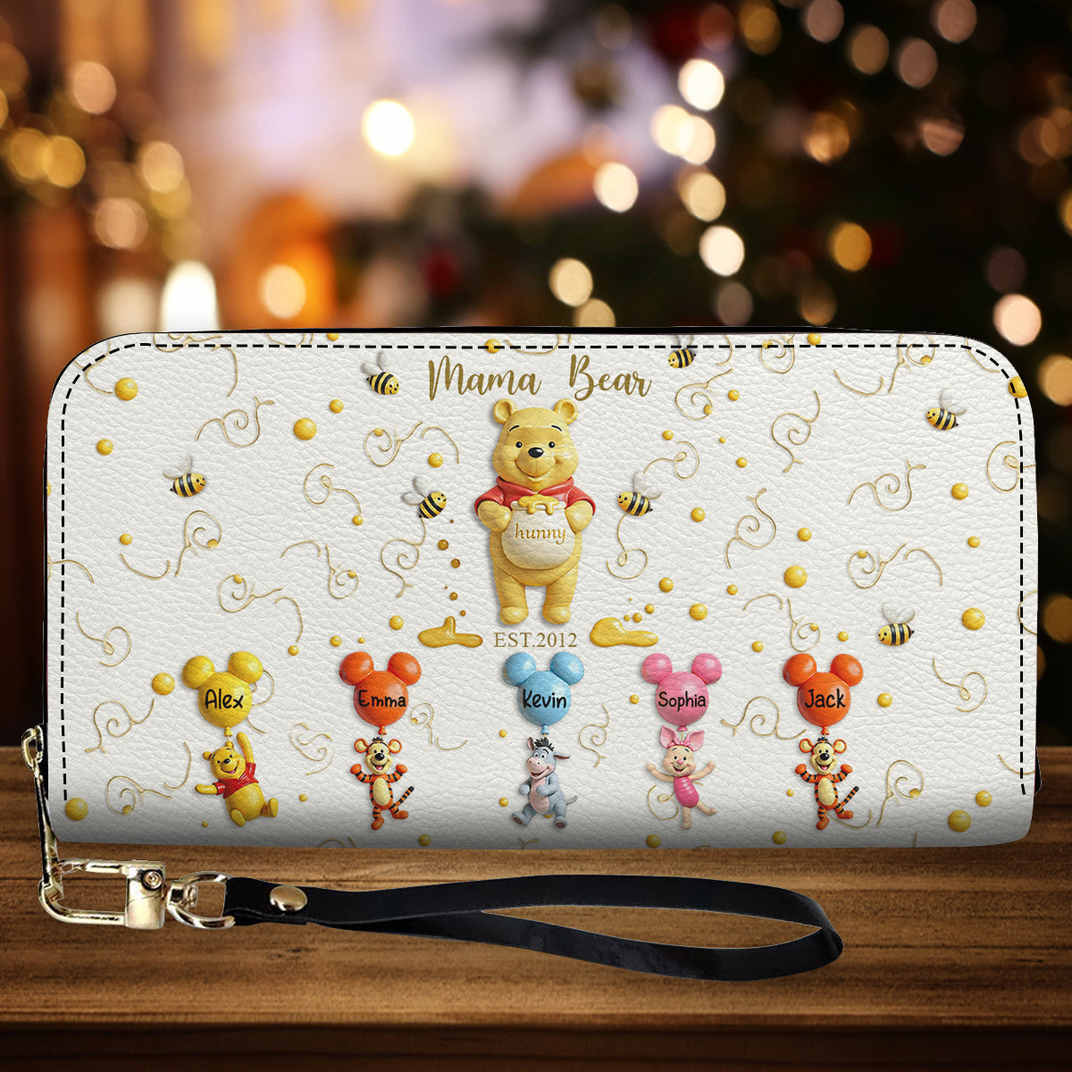 Personalized Mama Bear Leather Long Wallet Custom Name Gift for Mom