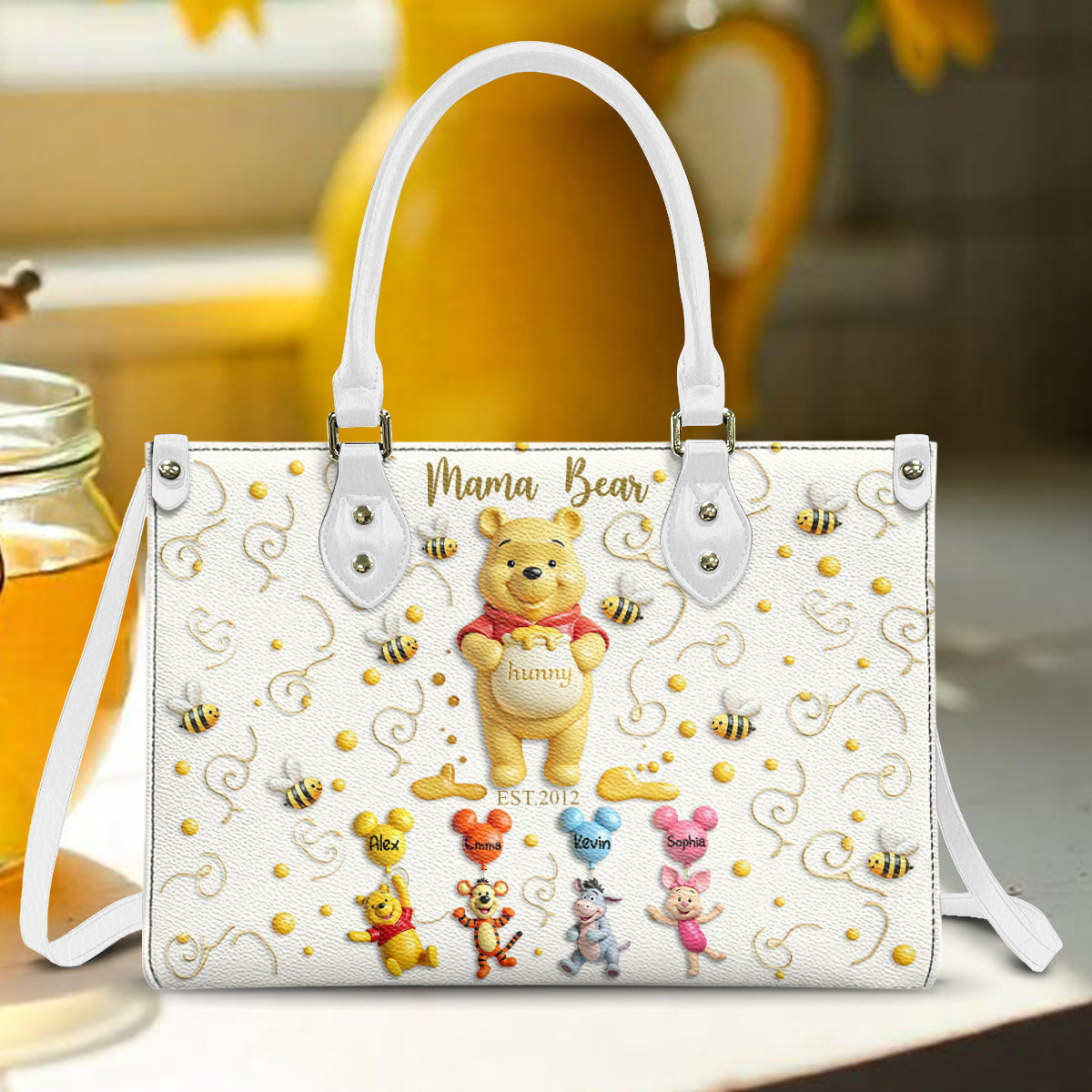 Personalized Leather Handbag with Mama Bear Design for Mom