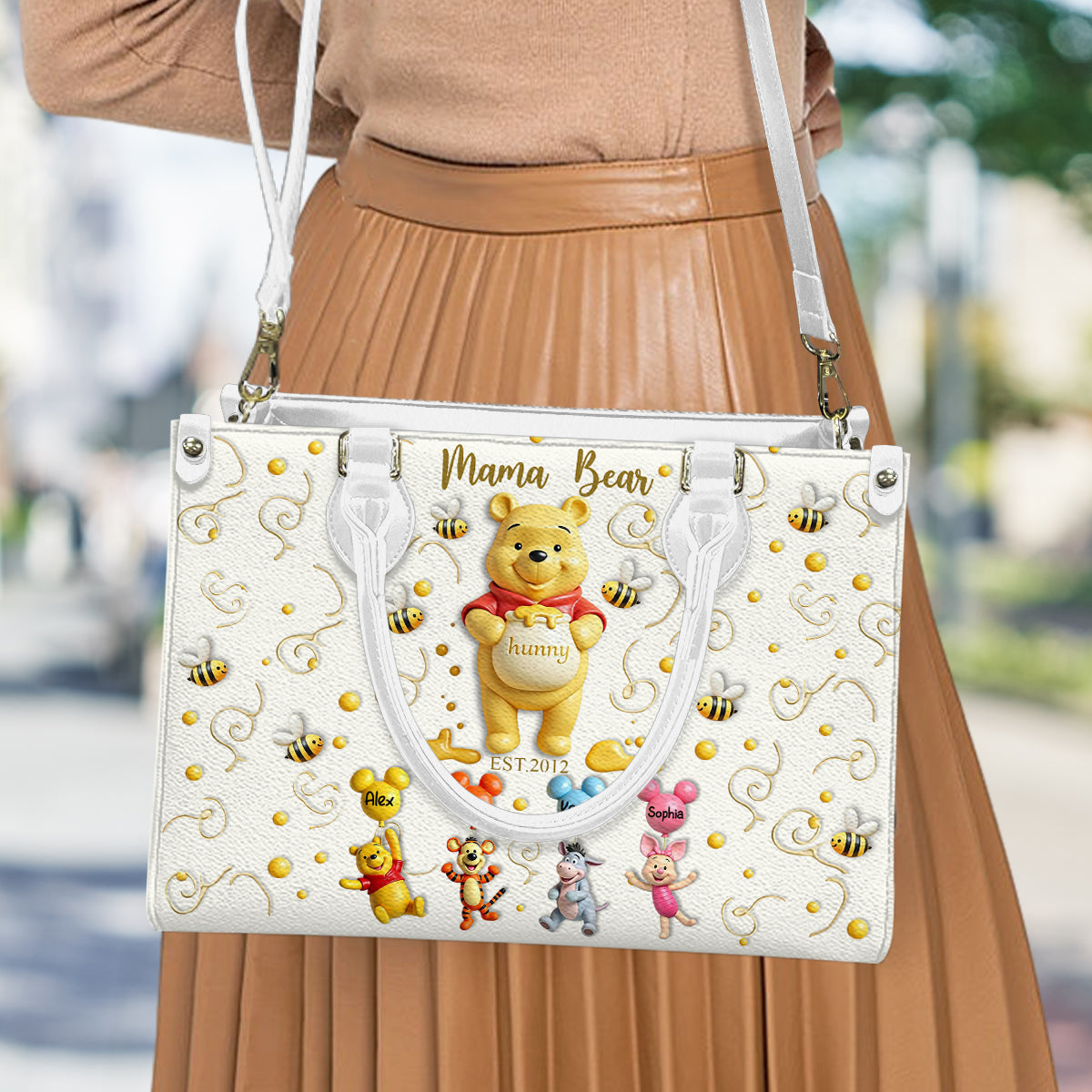 Personalized Leather Handbag with Mama Bear Design for Mom