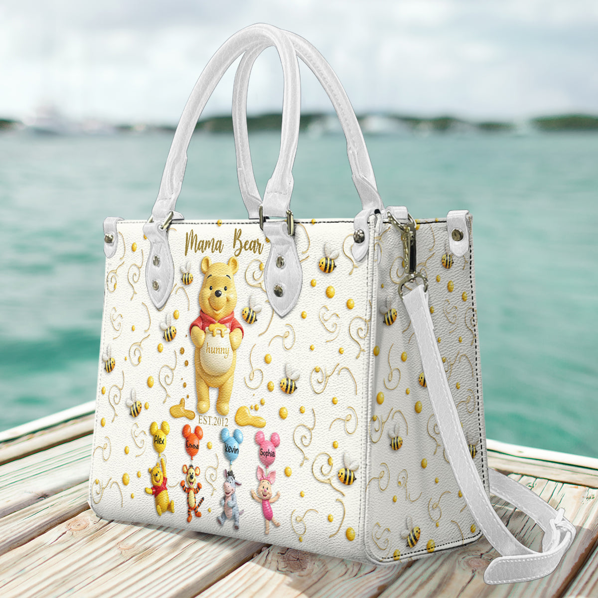 Personalized Leather Handbag with Mama Bear Design for Mom