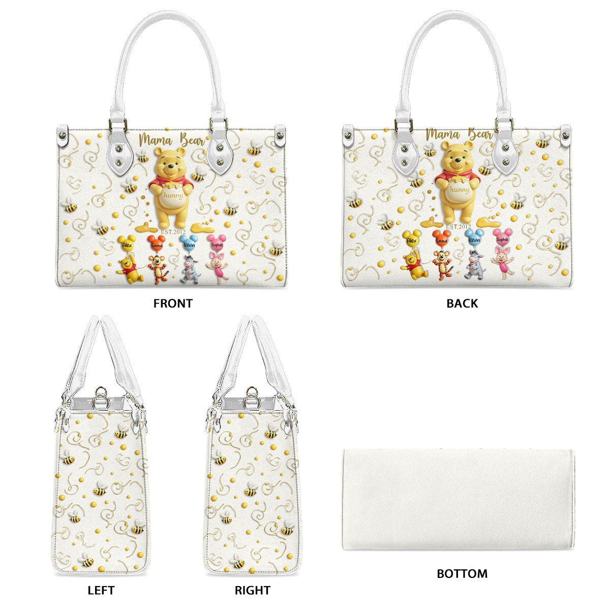 Personalized Leather Handbag with Mama Bear Design for Mom