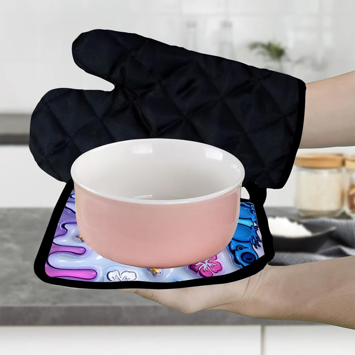 Personalized Ohana Oven Mitts & Pot Holder Set Custom Name Gift for Home