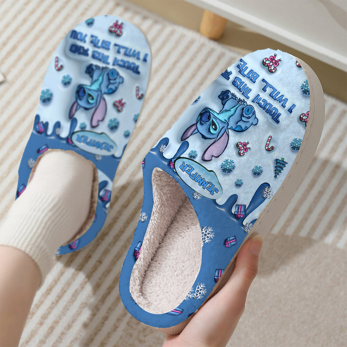 Personalized Ohana Slippers Touch This And I'll Bite You Gift