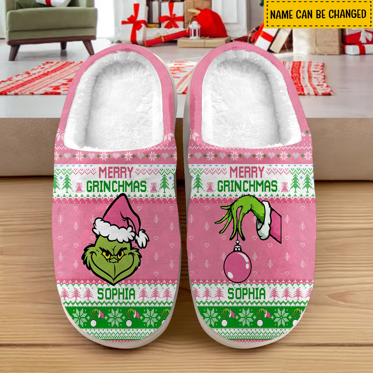 Personalized Merry Grinchmas Slippers Custom Name Holiday Gift